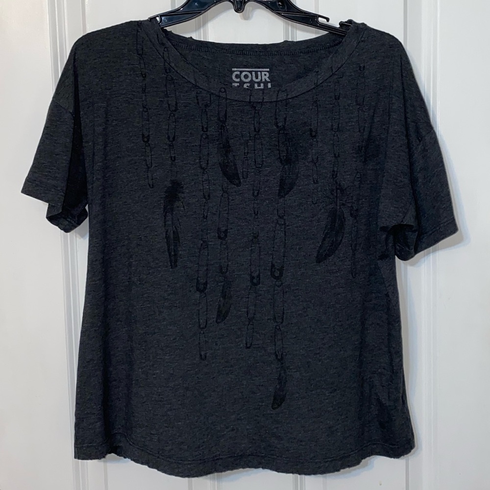 Feather print black top